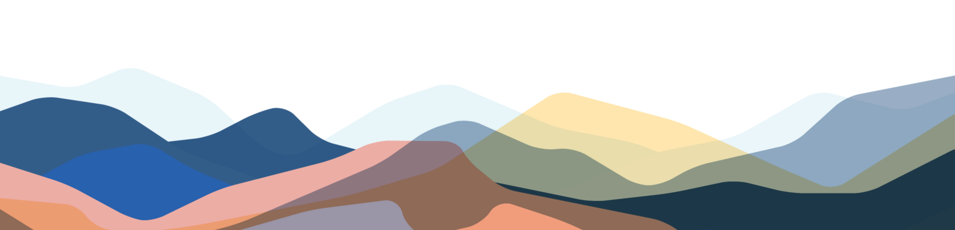 Silhouettes of mountains in a variety of colors